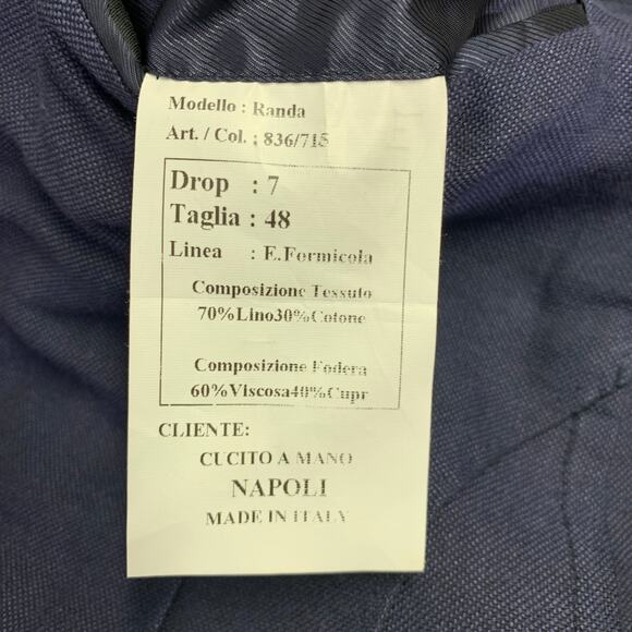 E. FORMICOLA Size 38 Blue Linen Cotton Single Breasted Jacket - Picture 6 of 6